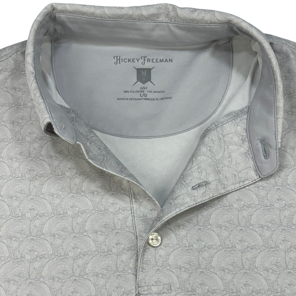 Hickey Freeman Golf Mens Large Grey Geometric Wave Performance Polo Shirt L